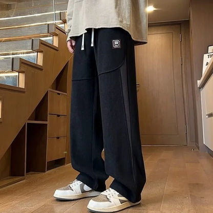 Autumn Winter Men’s Thermal Joggers Soft Fleece Lined Straight Trousers Loose Fit Casual Pants for Outdoor School