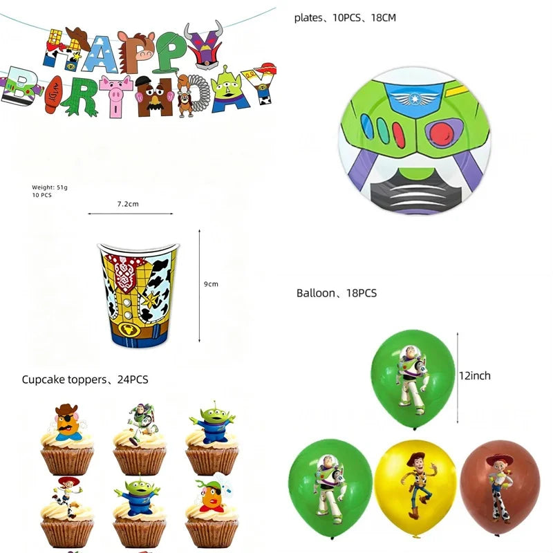 Toy Stories Theme Birthday Party DIY Decoration Toy Inspire Backdrop Hot Anime Cartoon Paper Plate Cup Birthday Party Supplies