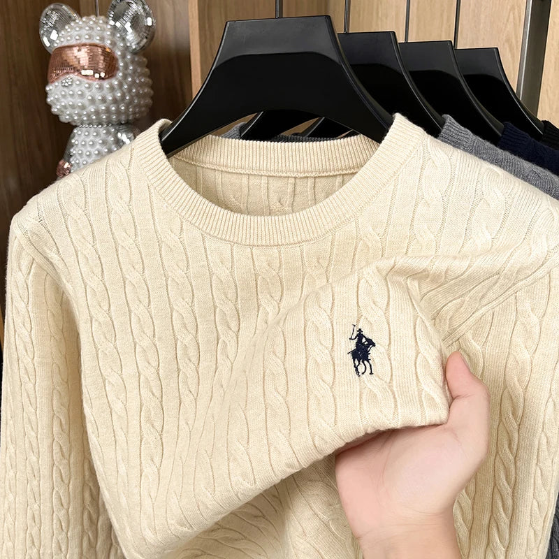 Luxury Man Long-Sleeved Knitted Shirt Round Neck Design High Quality Embroidery Business Golf Spring Solid Color Men's Knitwear