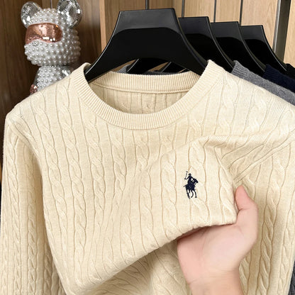 Luxury Man Long-Sleeved Knitted Shirt Round Neck Design High Quality Embroidery Business Golf Spring Solid Color Men's Knitwear