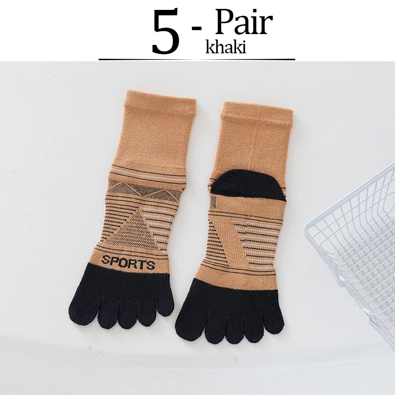 5 Pairs Men's Sports Five Finger Socks Colorful Compression Quick-Drying Sweat-Absorbing Fitness Cycling Hiking Split Toe Socks
