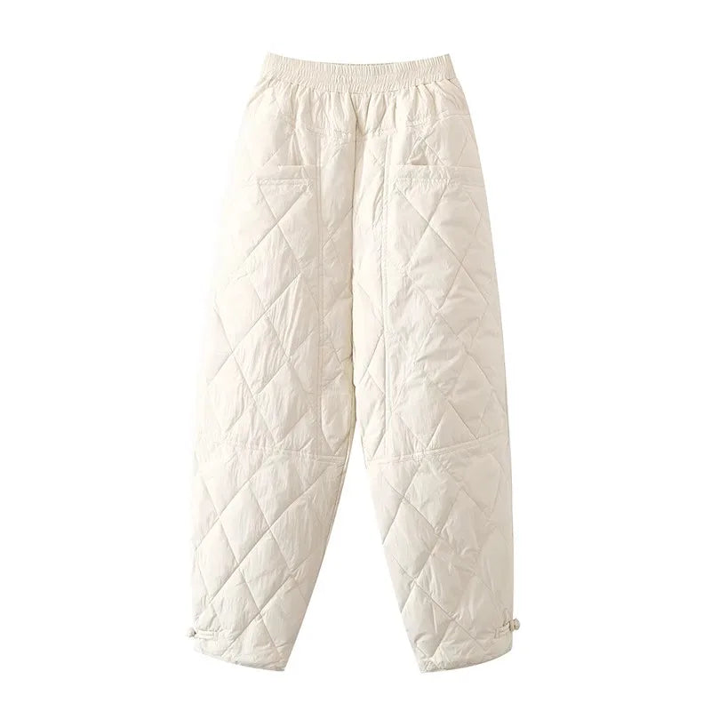 2025 Winter Faion Diamond Pattern Cotton Pants Women Loose Large Size Dad Boot Pants Thi Warm Outerwear Trousers