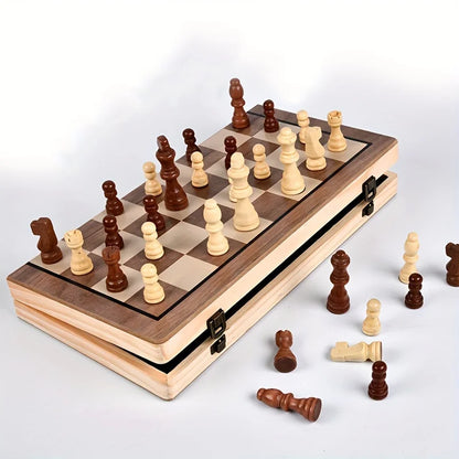 AIUAZA Wooden Chess Board Games, Folding Chess & Checkers Set, Portable Table Games, 2 Extra Queens, Beginner Chess Set For Adul