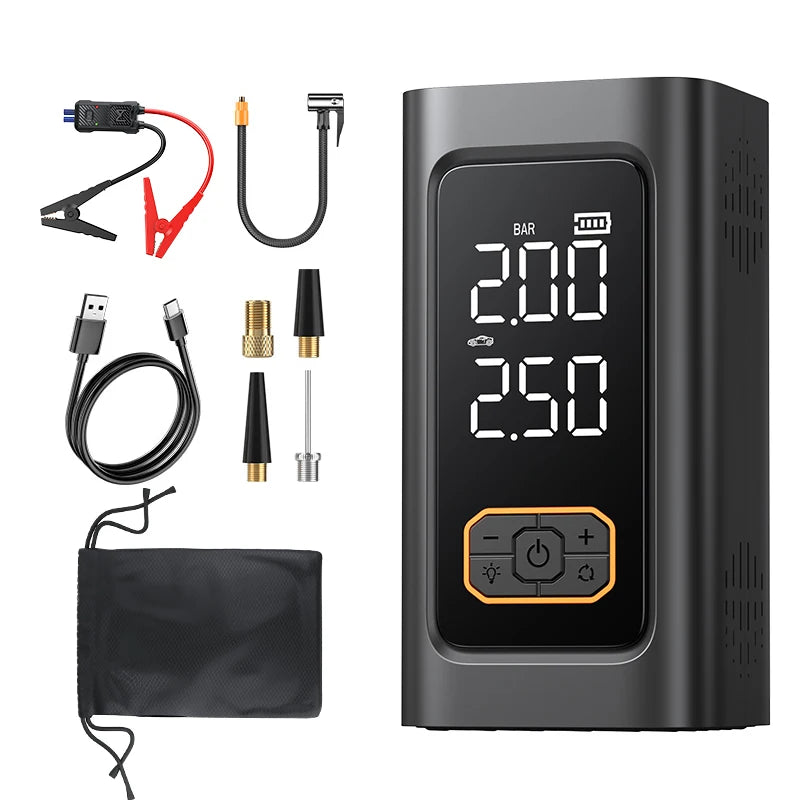 12V Car Jump Starter Multifunctional Tire Inflator Air Compressor Power Bank Emergency Battery Booster Rescue Tool for Car SUV