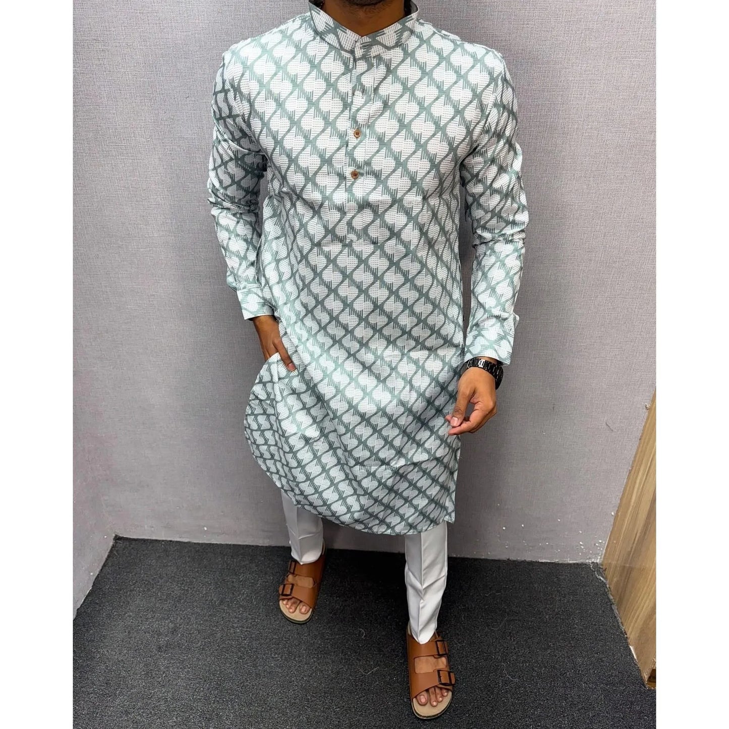 Kurta Vardha Regular Fit Mandarin Collar Long Suitable All Occasions Such Wedding Hari Raya Aidilfitri Gebetskleidung Mann