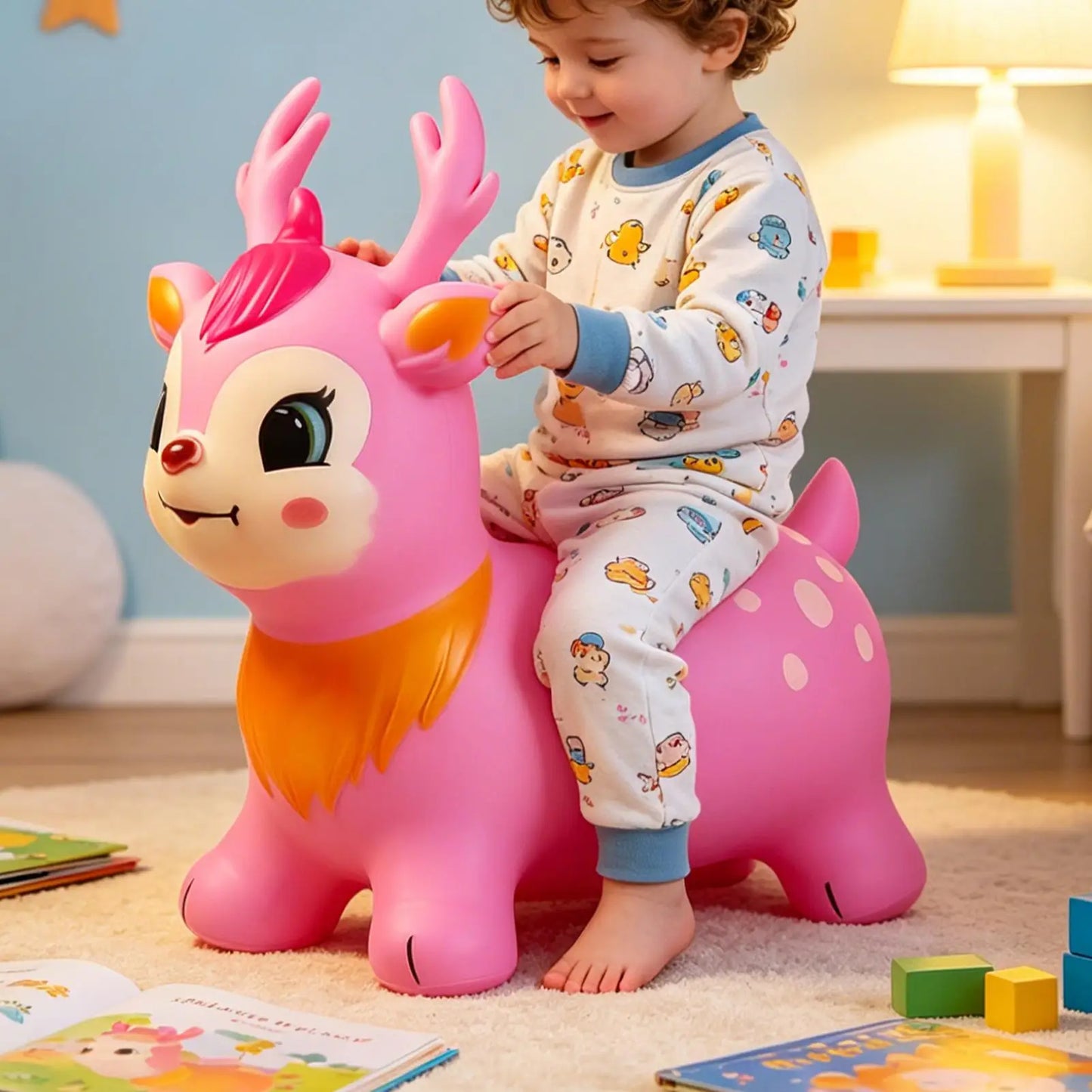 Bouncy Horse Horse Ride On Inflatable Bouncer Kids Jumping Hopping Animal Toys For Outdoor Home Preschool Classroom Playroom