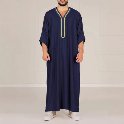 2026 New Model Men's Long Robe With Embroidery And Side Pockets Muslim Long Dress Robe Abaya Ramadan Dubai Luxury Islam Elegant