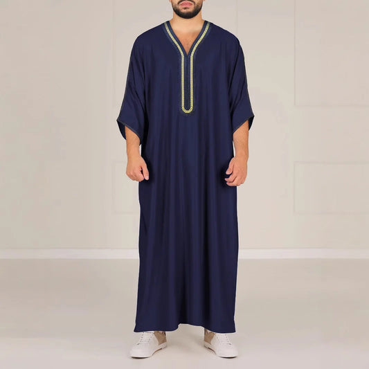2026 New Model Men's Long Robe With Embroidery And Side Pockets Muslim Long Dress Robe Abaya Ramadan Dubai Luxury Islam Elegant