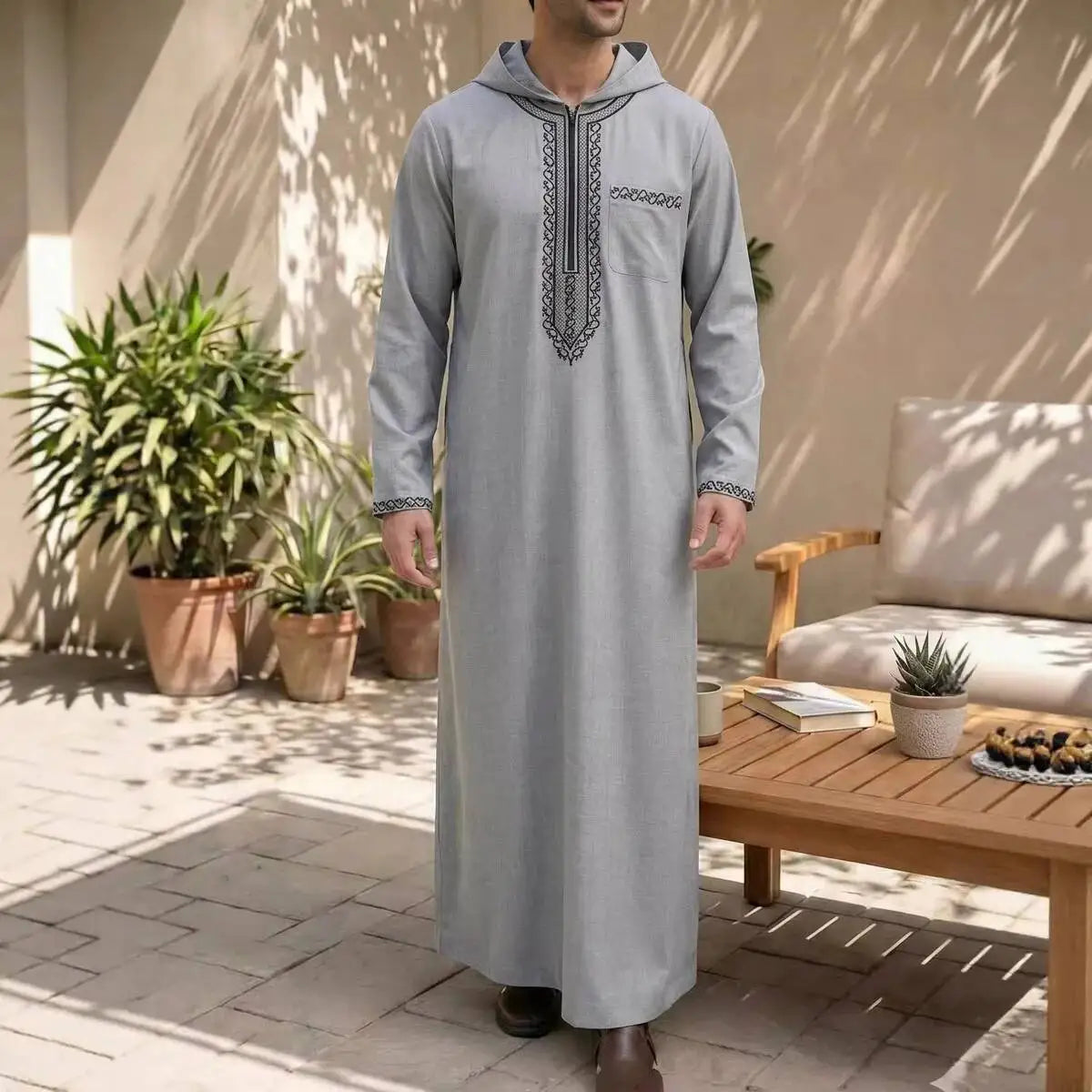 Loose-fit Embroidered Men's 2026 Casual Hooded Clothing 2026 Muslim Long Dress Robe Abaya Ramadan Dubai Luxury Islam Elegant