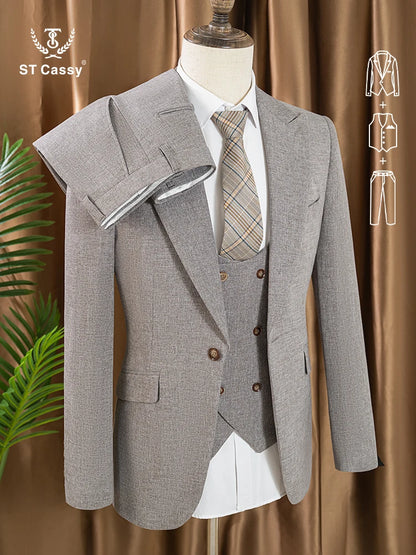 ST Cassy full men's suits high quality elegant slim fit formal office and leisure banquet groomsman set groom's wedding dress
