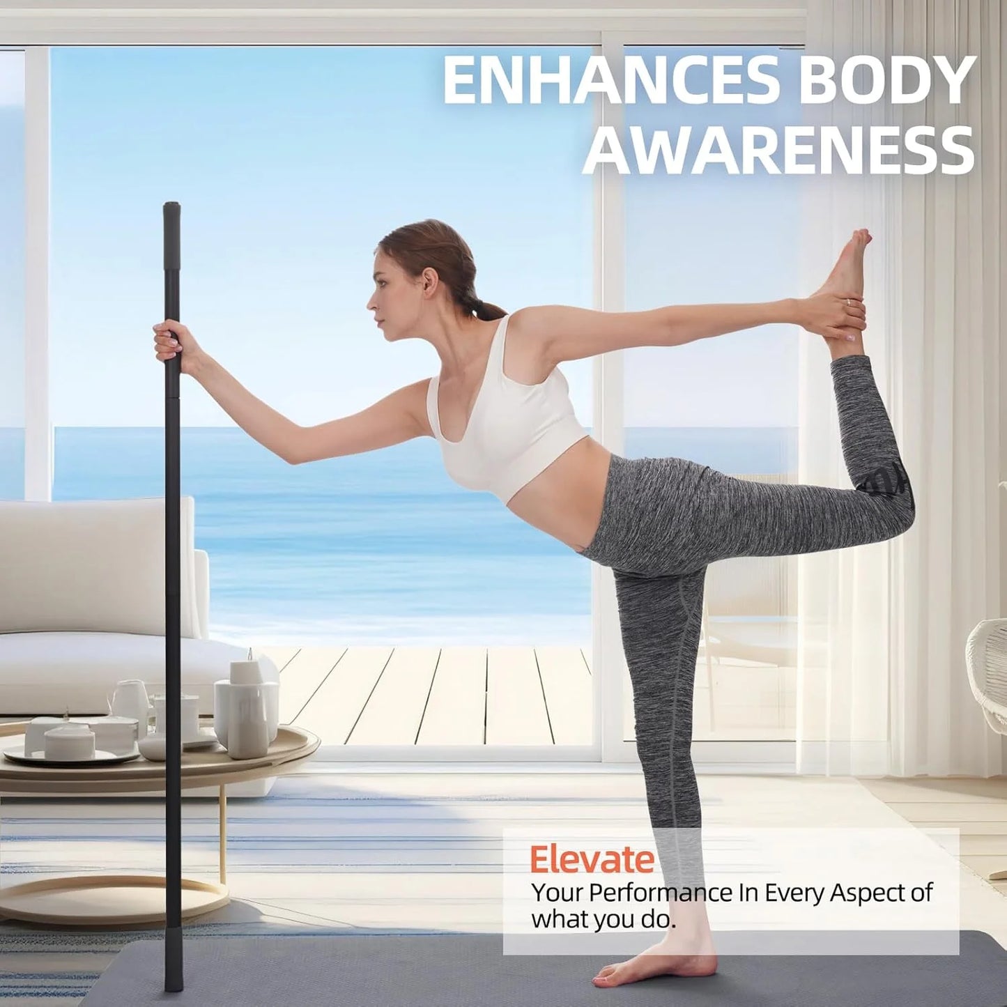 Yoga Stick Adjustable Mobility Stick for Exercise Stretching Balance Versatile Exercise Stick for Fitness