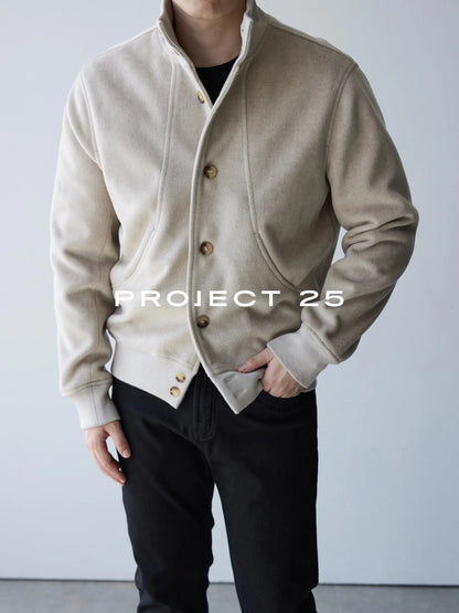 PROJECT 25 Men's Retro Felted Wool-Like Deconstructed Stand Collar Jacket Old Money Style Soft Fluffy Warm Fall Winter Outerwear