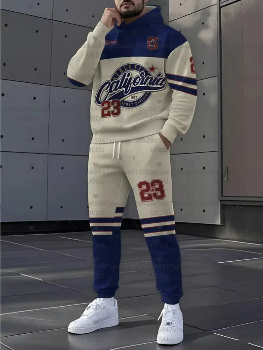 Men's Women's  Hoodie+Trousers Sets Casual 2 Piece Sets Casual California NO.23 Printed Outdoor Sports Hooded Sweatshirt