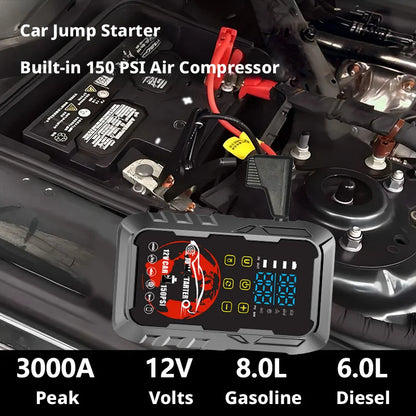 All-in-One Car Jump Starter with Digital Tire Inflator, Built-in Air Pump and Battery Booster, 12V Portable Power Bank for Gas.