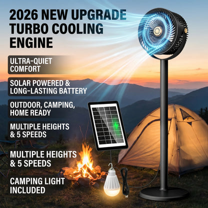 2026 New Upgrade Camping Solar Fan With 4000mAh Battery Powered Tent Camp Fan With Light 5 Speed Wind Adjustable Air Cooling Fan