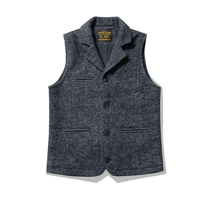 Amekaji Vintage Wool Waistcoat Men Winter New British Lapel Thick Double Layer Multi-pocket Suit Collar Vest Retro Cardigan Vest