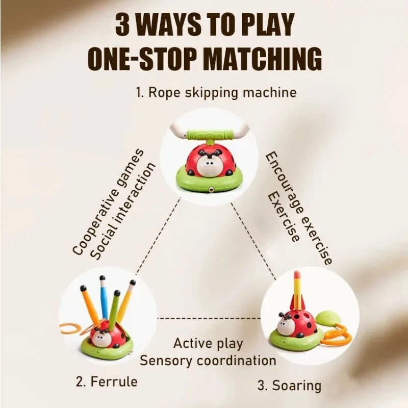 Musical Jump Sports Toys 5 in 1 3 in 1 Toss Ring Game Toy and Shooting Launcher for Kids Ladybug Multifunction Outdoor Machine