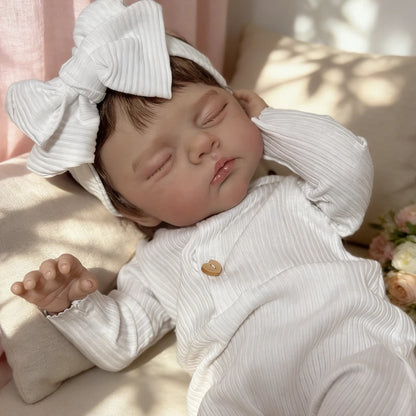 BZDOLL 48cm 19in Asleep Reborn Doll, 3D Veined Skin, Cloth Body, Lifelike Handmade Collectible Birthday Gift