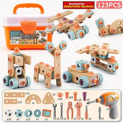 Kids Tool Set DIY Nut Assembly Puzzle Simulated Screwing Toolbox Early Educational Disassembly Repair Kit STEM Montessori Toys