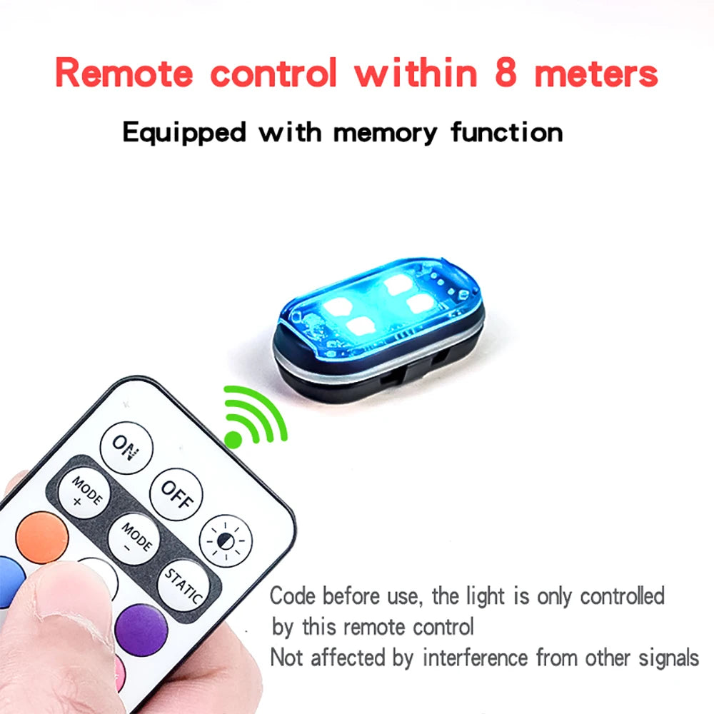 4/8Pcs Wireless Rechargeable LED Strobe Decor Lights, 8-Colors USB Waterproof Anti-Collision LED Car Flashing Warning Light