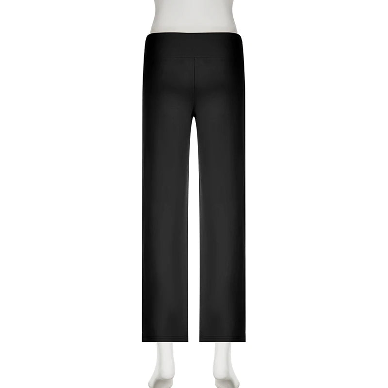 Rockmore Spicy Girl Low Waist Straight Leg Pants Pure Color Flip Waist Versatile Long Trousers Street Style Casual Pants