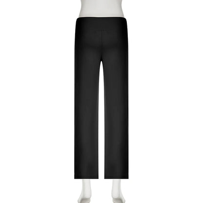 Rockmore Spicy Girl Low Waist Straight Leg Pants Pure Color Flip Waist Versatile Long Trousers Street Style Casual Pants