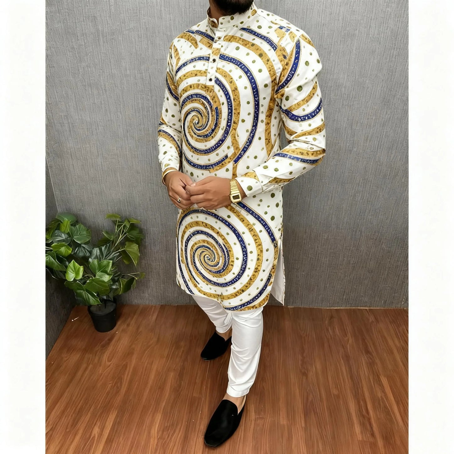 Kurta Vardha Regular Fit Mandarin Collar Long Suitable National Style Such Wedding Hari Raya Aidilfitri Muslim Herren Arabe