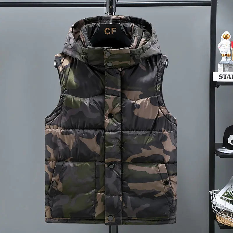 Korean Design Men's Winter Camouflage Down Vest Thickened Couple Coat for Outdoor Activities Teens Students