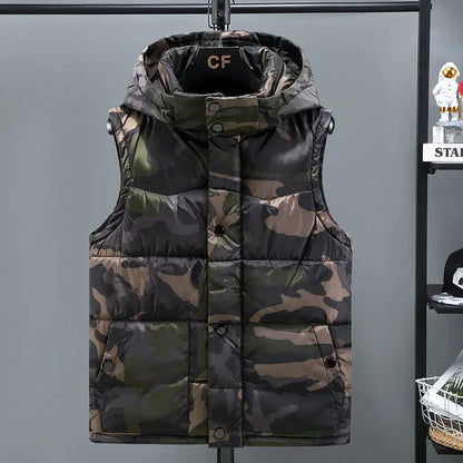 Korean Design Men's Winter Camouflage Down Vest Thickened Couple Coat for Outdoor Activities Teens Students