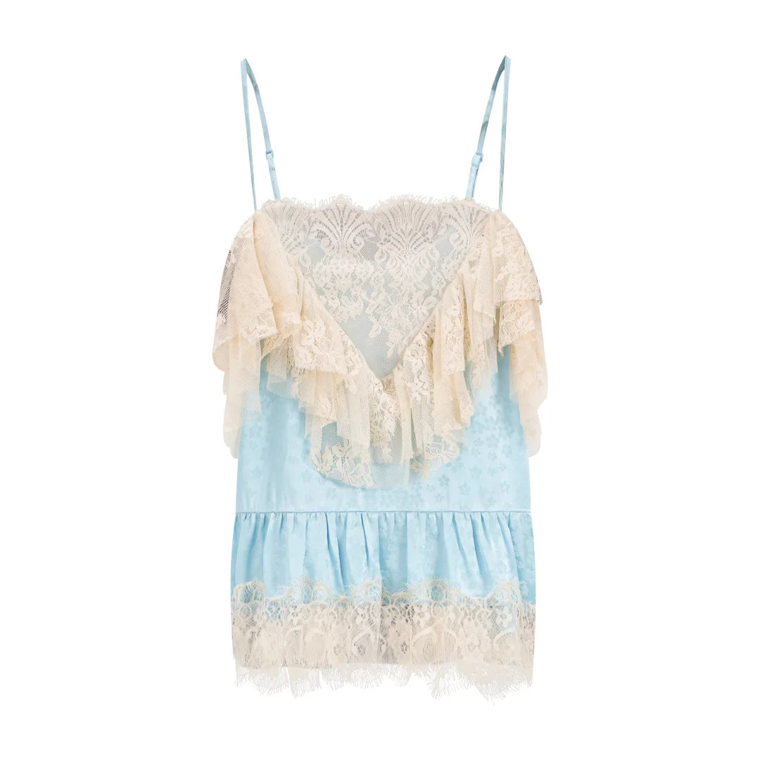 Women Lace Ruffle Cami Top - Cotton Blend Spaghetti Strap Camisole Vintage Frill Trim Y2K Tank Tops for Summer 2026