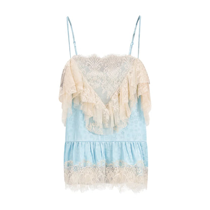 Women Lace Ruffle Cami Top - Cotton Blend Spaghetti Strap Camisole Vintage Frill Trim Y2K Tank Tops for Summer 2026