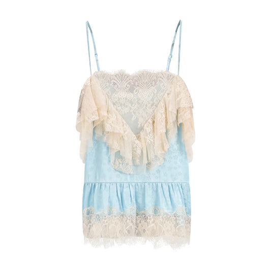 Women Lace Ruffle Cami Top - Cotton Blend Spaghetti Strap Camisole Vintage Frill Trim Y2K Tank Tops for Summer 2026