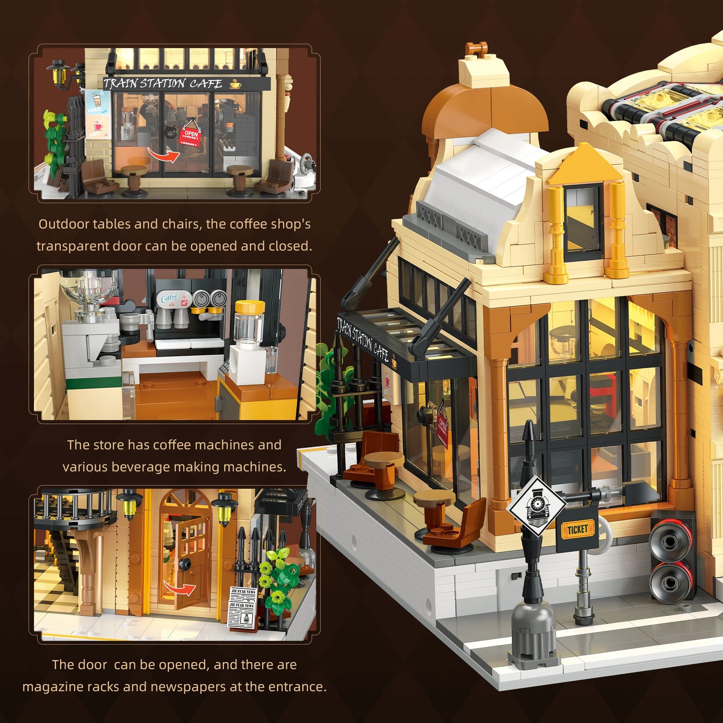 Miniature Train Station Building Blocks MOC DIY LED Light Model Desktop Home Decor Architectural Gift for Adults Kids