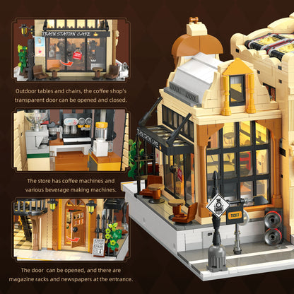 Miniature Train Station Building Blocks MOC DIY LED Light Model Desktop Home Decor Architectural Gift for Adults Kids