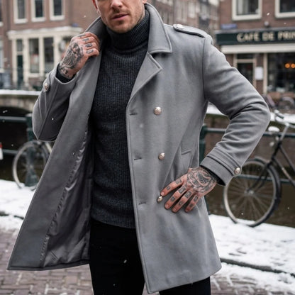 Winter Men's Double-Breasted Trench Coat | Warm & Windproof Overknee-Length Jacket | Casual to Business Streetwear Long Coat