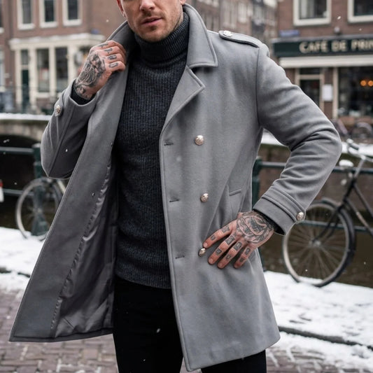 Winter Men's Double-Breasted Trench Coat | Warm & Windproof Overknee-Length Jacket | Casual to Business Streetwear Long Coat
