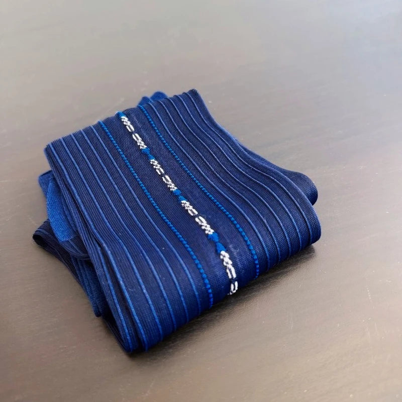 Brand Man Socks Men Transparent Sexy Stockings Ultra-thin Hight Tube Socks Sheer Elastic Striped Business Socks Formal Stockings