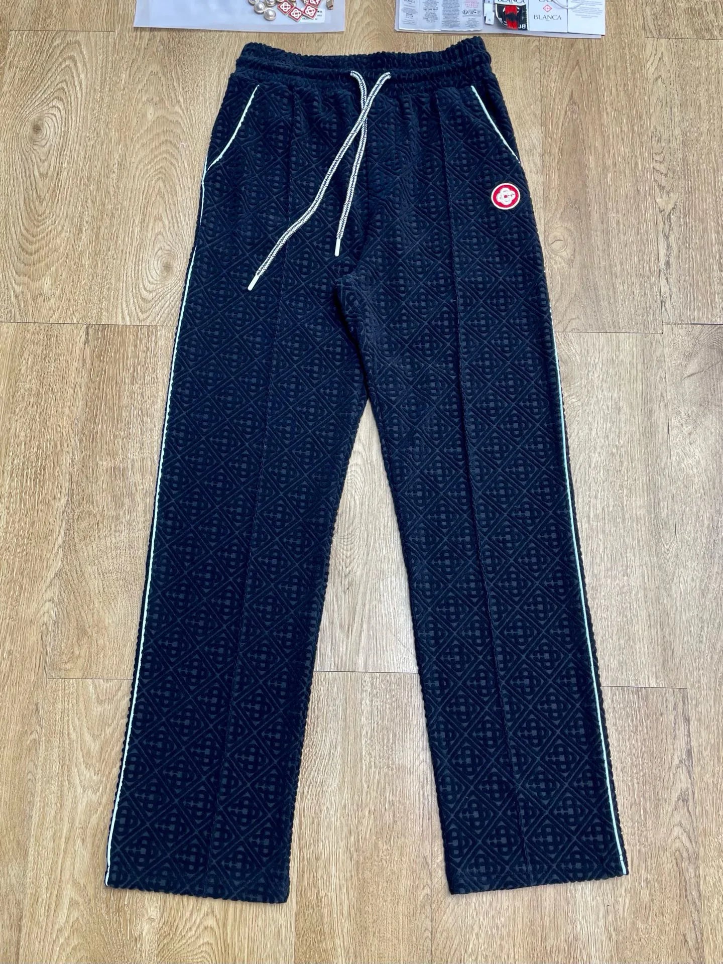 Casual Embroidered Letter Flannel Pants Straight Leg Cotton Trousers Warm Youthful Style for Young Men Autumn Season
