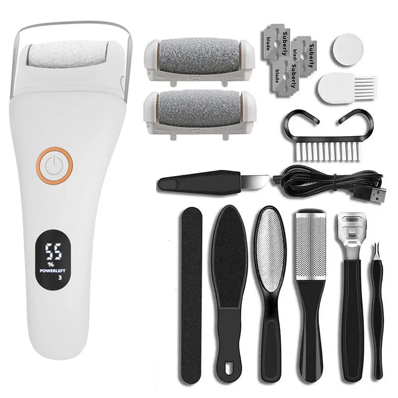 NEW Electric Callus Remover Professional Foot Polisher Pedicure Machine Tools Rechargeable 3 Speed Heel Scrubber 3 Grinder Heads