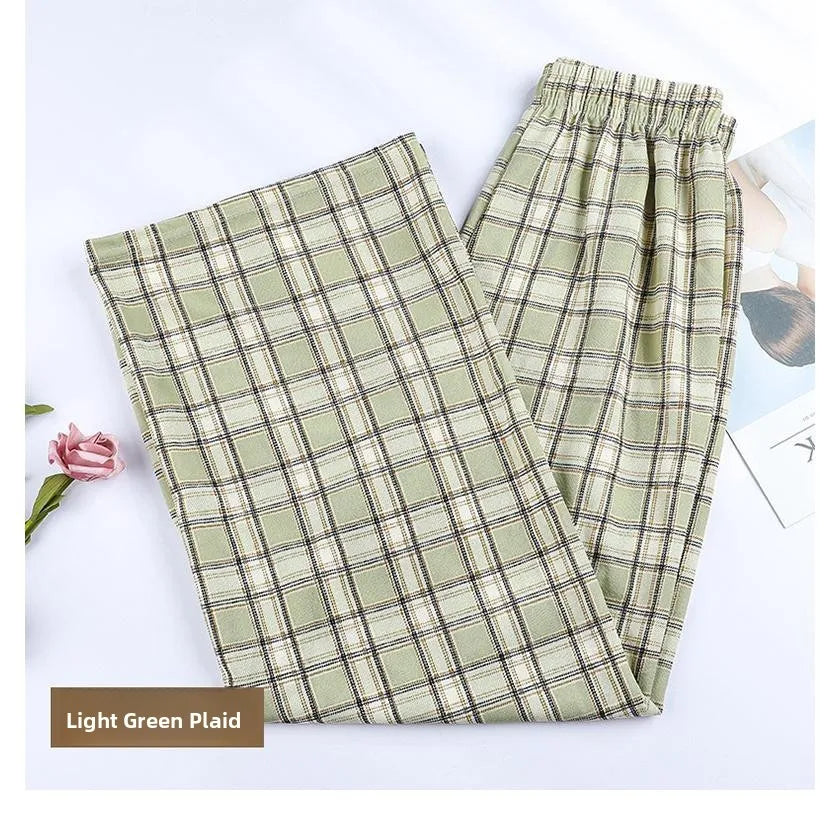Thickened Fleece Straight Leg Pants Winter New Style Lamb Velvet Plaid Women's High Waist Warm Casual Wide Leg Pants