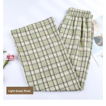 Thickened Fleece Straight Leg Pants Winter New Style Lamb Velvet Plaid Women's High Waist Warm Casual Wide Leg Pants