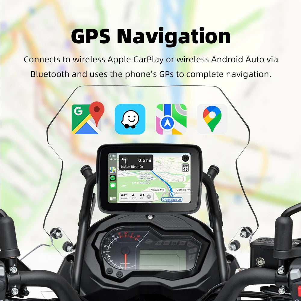 5.0 inch Screen Motorcycle Car GPS Navigator G600 Android Auto Monitor Motorcycle GPS Navigation IPX7 Waterproof Apple Carplay