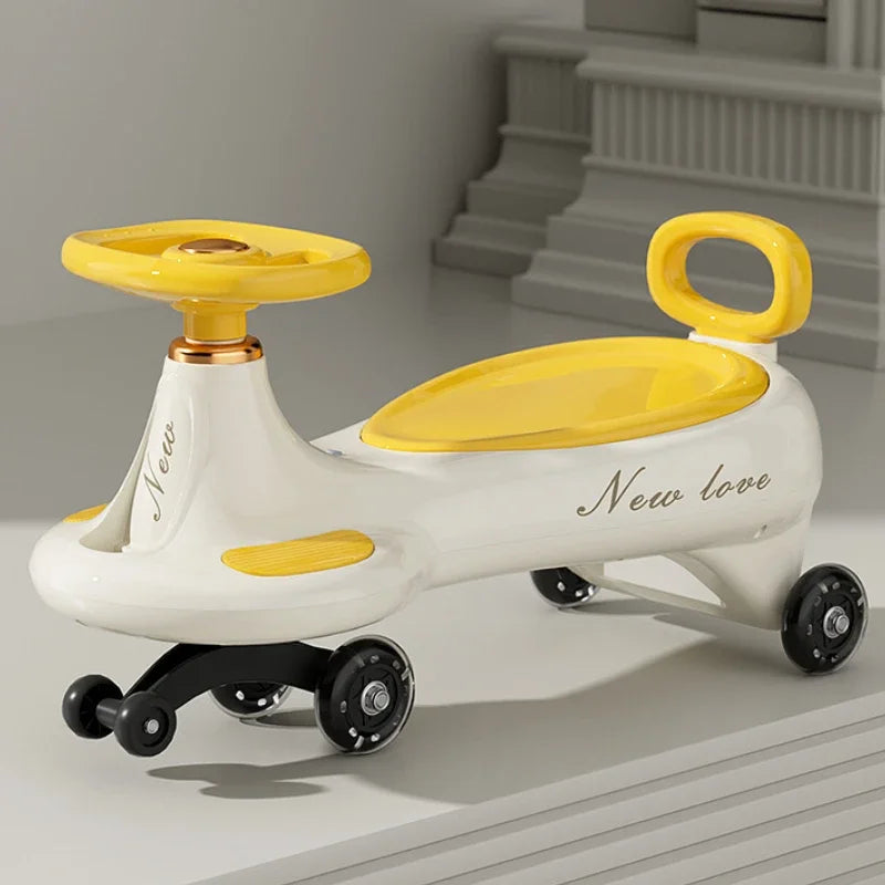 Kids Wiggle Car Ride On Toy with Music & Light Anti-Tip Design 360° Swivel Wheels Storage for Boys Girls Outdoor Playground