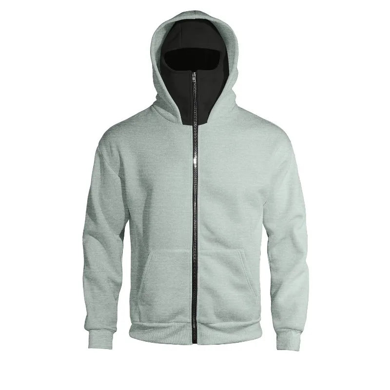Men's Full Zip Hoodie with Built-in Face Mask Balaclava Techwear Sweatshirt with Crossbody Strap Tactical Streetwear Top