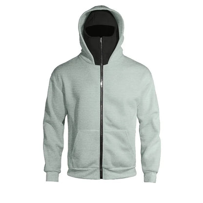 Men's Full Zip Hoodie with Built-in Face Mask Balaclava Techwear Sweatshirt with Crossbody Strap Tactical Streetwear Top