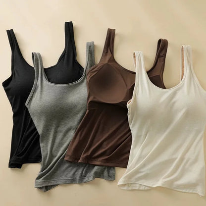 Premium New Women's Camisole with Built in Bra Summer Back Beauty Tank Top for Outer & Layering Wear