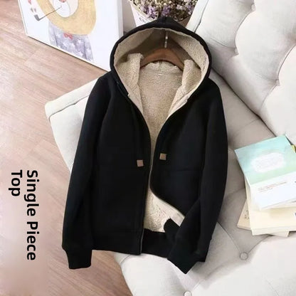 Thickened Fleece Hooded Long Sleeve Sports Casual Set Women Winter Style Cleanfit Short Jacket Trendy Sports Pants