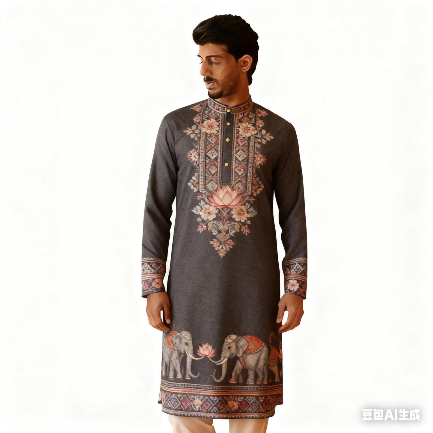 National Style Men Digital Printed Kurta Vardha Regular Mandarin Long Suitable Musulmans Homme Traje Arabe Hombre
