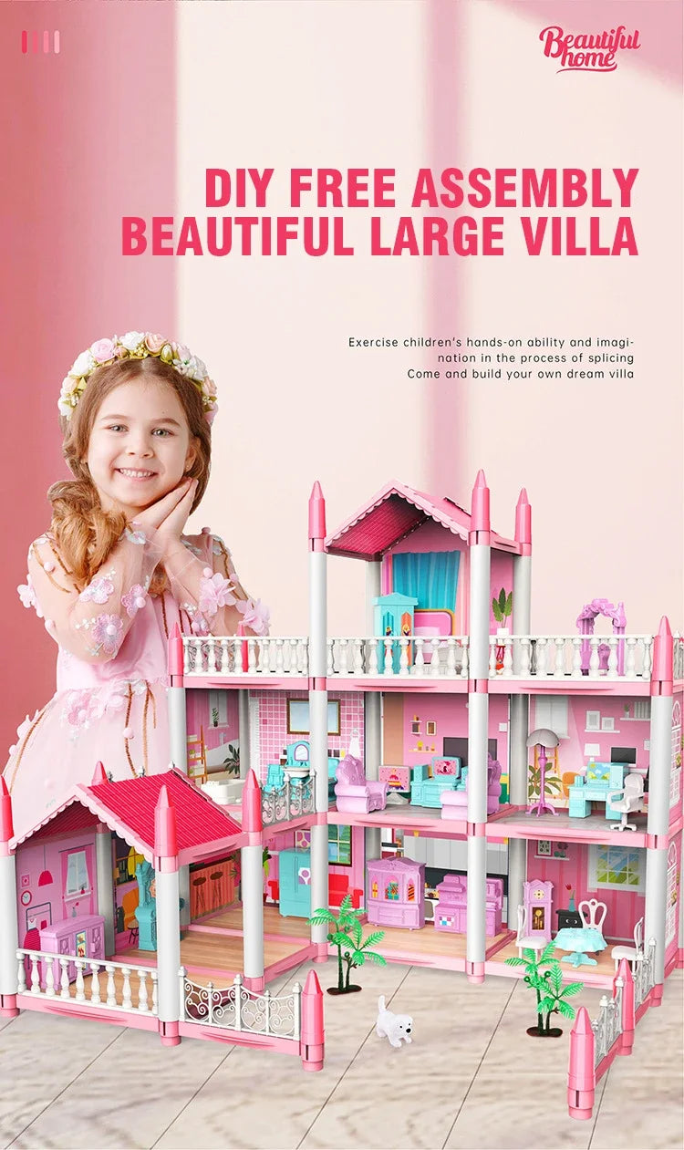 DIY Doll House Assembly Villa Castle Model Furniture Accessories Home Decoration Girl Role Play Educational Toy Birthday Gifts
