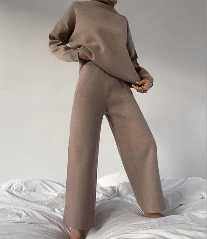 Loose Casual Two-Piece Set Pure Color Knitted 2023 Fashion Women's Ensemble Chic Workwear Winter Office Suit